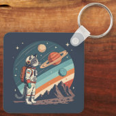 Retro Cat Astronaut Cosmic Space Illustration Sleutelhanger (Achterkant)