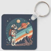 Retro Cat Astronaut Cosmic Space Illustration Sleutelhanger (Achterkant)