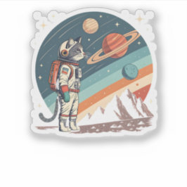 Retro Cat Astronaut Cosmic Space Illustration Sticker