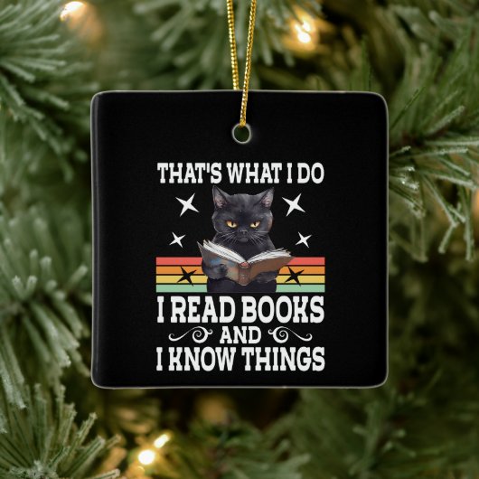 Retro Cat Books De Lezer Halloween Lees Cadeau Keramisch Ornament (Boom)