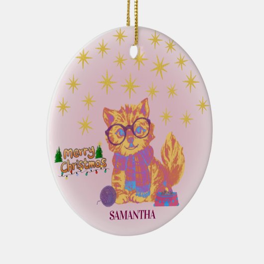 Retro Cat Ceramic Christmas Ornament (Rechts)