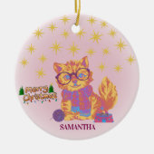 Retro Cat Ceramic Christmas Ornament (Voorkant)