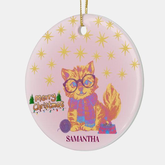 Retro Cat Ceramic Christmas Ornament (Links)