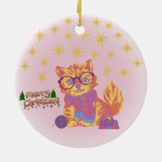 Retro Cat Ceramic Christmas Ornament (Achterkant)