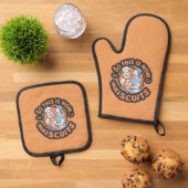 Retro Cat Chef Maiscuits Baking Art Ovenwant & Pannenlap Set (Top down)