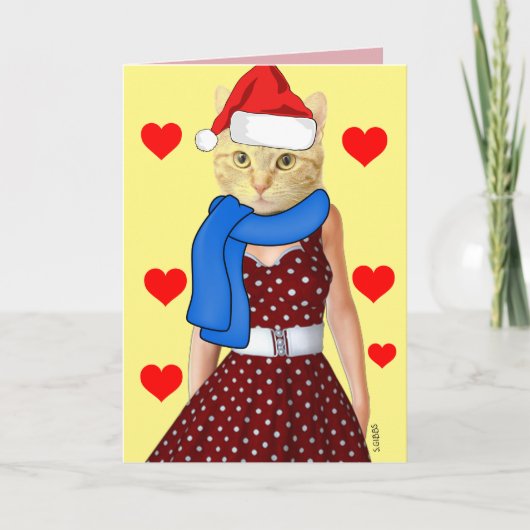 RETRO CAT CHRISTMAS BEST FRIEND CHRISTMAS KAART (Voorkant)