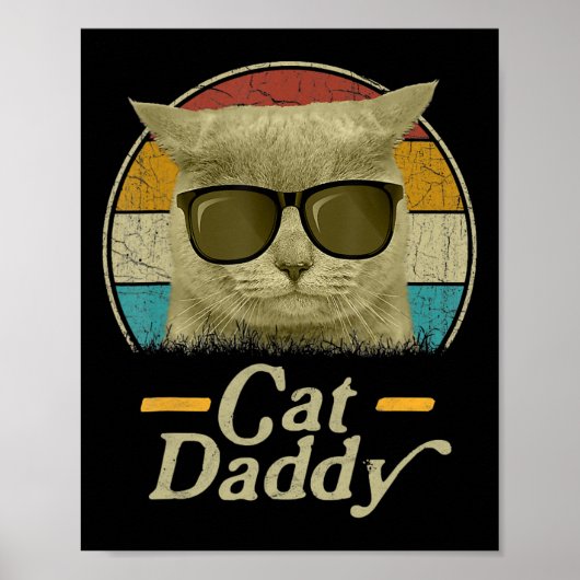 Retro Cat Daddy 80s 90s Style Cat Retro Cat Sungle Poster (Voorkant)