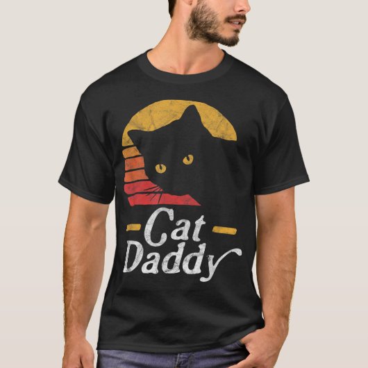 Retro Cat Daddy Black Cat Design T-shirt (Voorkant)