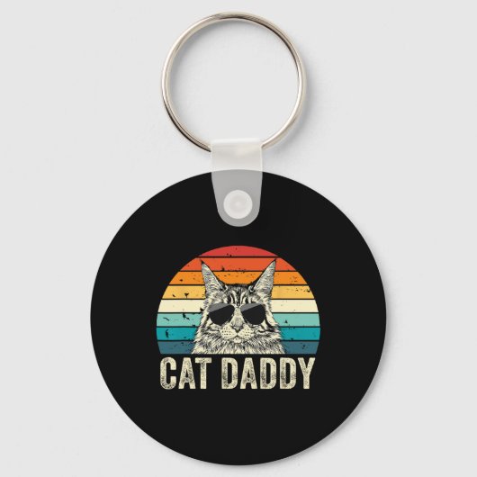 Retro Cat Daddy  Verdrietig Maine Coon Cat Sleutelhanger (Voorkant)