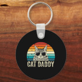Retro Cat Daddy  Verdrietig Maine Coon Cat Sleutelhanger (Voorkant)
