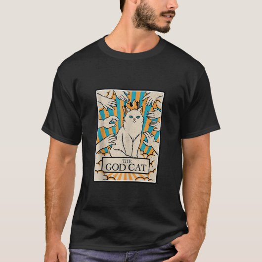 Retro Cat De God Kat Tarot Kaart Halloween Kat Mam T-shirt (Voorkant)