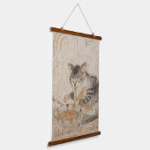 Retro Cat Eating Ramen Hangend Wandkleed (Gebogen)