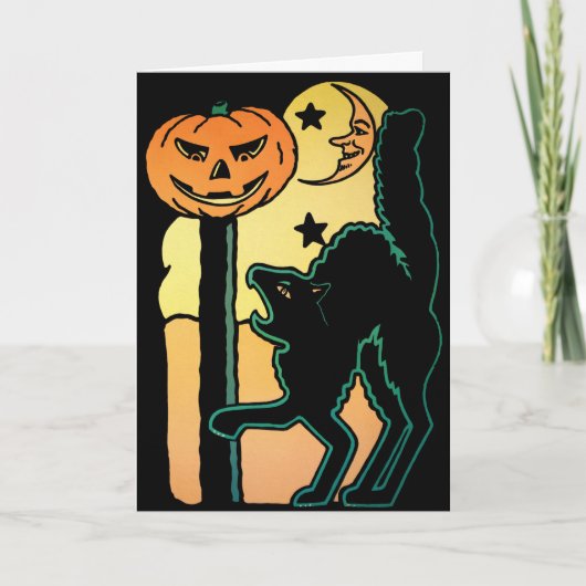 Retro Cat en Pumpkin Halloween Card Feestdagen Kaart (Voorkant)