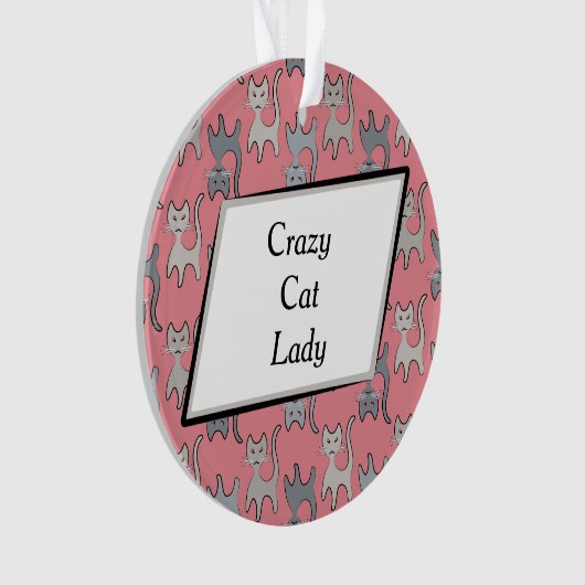 Retro Cat Grafisch Patroon grijs Ornament (voorkant)