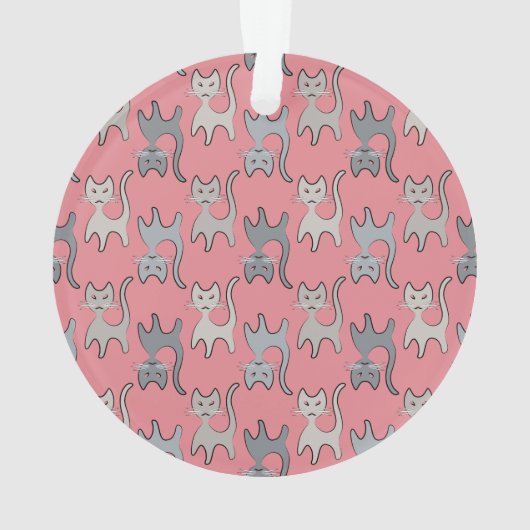 Retro Cat Grafisch Patroon grijs Ornament (achterkant)