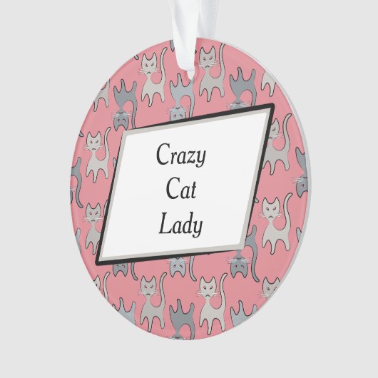 Retro Cat Grafisch Patroon grijs Ornament (voorkant)