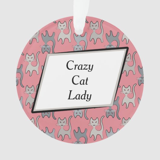 Retro Cat Grafisch Patroon grijs Ornament (voorkant)