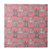 Retro Cat Grafisch Patroon grijs Tegeltje (Voorkant)