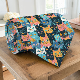Retro Cat Graphic Custom Necktie Stropdas