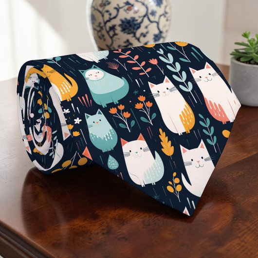 Retro Cat Graphic Custom Necktie Stropdas