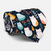 Retro Cat Graphic Custom Necktie Stropdas (Opgerold)