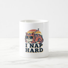 Retro Cat I Nap Hard White Coffee Mug Koffiemok