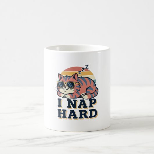 Retro Cat I Nap Hard White Coffee Mug Koffiemok (Center)