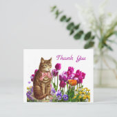 Retro Cat in Tulip Garden Dank je Briefkaart (Staand voorkant)