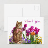 Retro Cat in Tulip Garden Dank je Briefkaart (Voorkant / Achterkant)