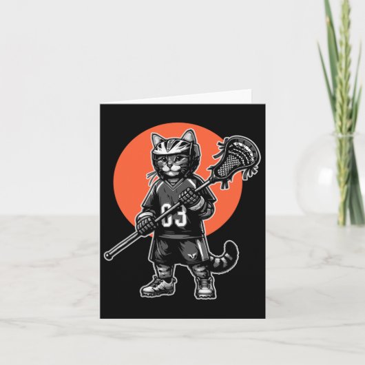 Retro Cat Lacrosse Speler Vintage 90s Kaart (Voorkant)