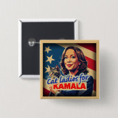 Retro Cat Lady Kamala Button (Voorkant /achterkant)