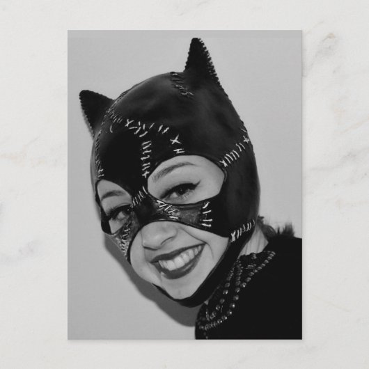 RETRO CAT LADY LEATHER MASK BRIEFKAART (Voorkant)