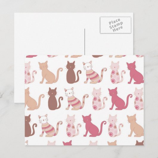 Retro Cat Lovers Patroon Briefkaart (Voorkant / Achterkant)