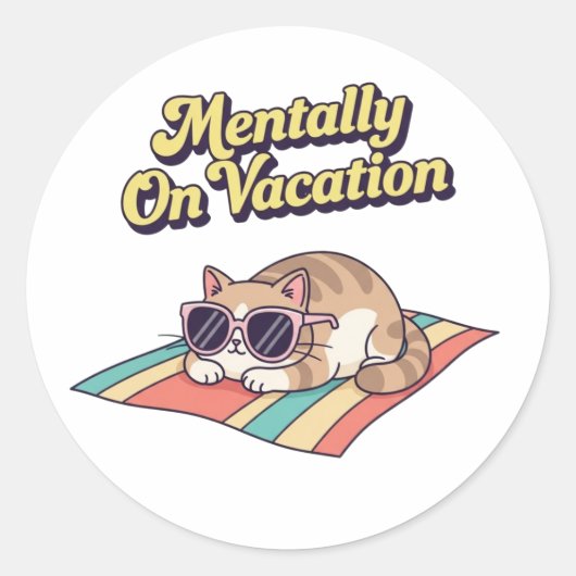 Retro Cat Mentally On Vacation Vinyl Sticker (Voorkant)