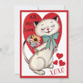 Retro Cat met Flowers Custom Valentijn Feestdagenkaart (Voorkant)