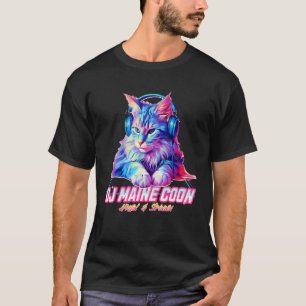 Retro Cat met Hoofdtelefoon Muziek DJ Maine Coon C T-shirt