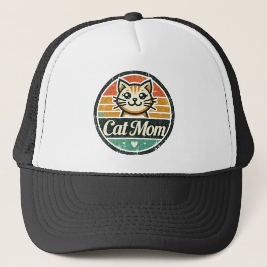 Retro Cat Mom Trucker Hat – Stijlvol Cadeau Pet (Voorkant)