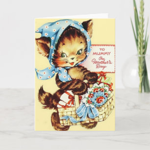 Retro Cat naar Mummy Moederdag Kaart