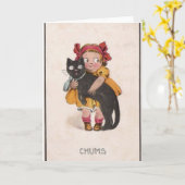 Retro Cat Note-Kaart Kaart (Gele Bloem)