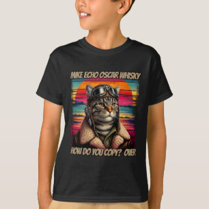 Retro Cat Pilot Mike Echo Oscar Whisky M.e.o.w T-shirt