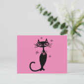 RETRO CAT PINK BRIEFKAART (Staand voorkant)
