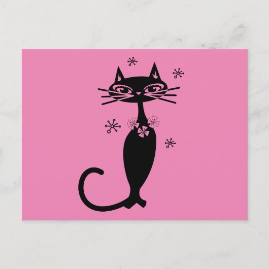 RETRO CAT PINK BRIEFKAART (Voorkant)