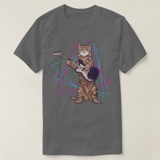 retro cat play guitar kitten speelt gitarist t-shirt (Design voorkant)