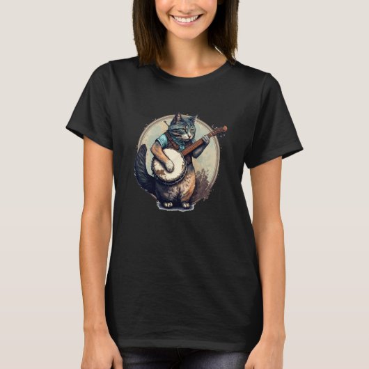 Retro Cat Playing Banjo Cute Kitten Banjo Player C T-shirt (Voorkant)