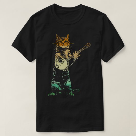 Retro Cat Plays Banjo Cute Kitten Banjo Player C T-shirt (Design voorkant)