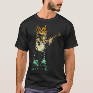 Retro Cat Plays Banjo Cute Kitten Banjo Player C T-shirt