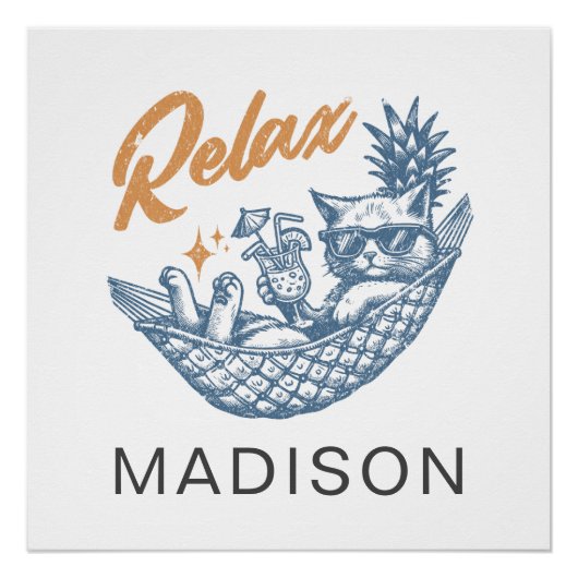 Retro Cat Relaxing Hangmat Cocktail Trendy Perfect Poster (Voorkant)