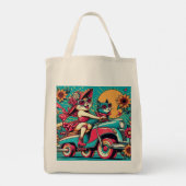 Retro Cat rijden Tote Bag (Achterkant)