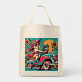 Retro Cat rijden Tote Bag