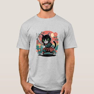 Retro Cat Samurai Japanse krijger kunst T-shirt